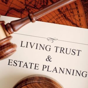 Gavel and estate planning document on wooden table