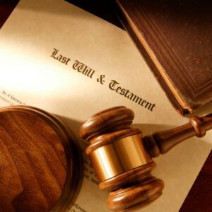 Gavel and legal documents with last will and testament