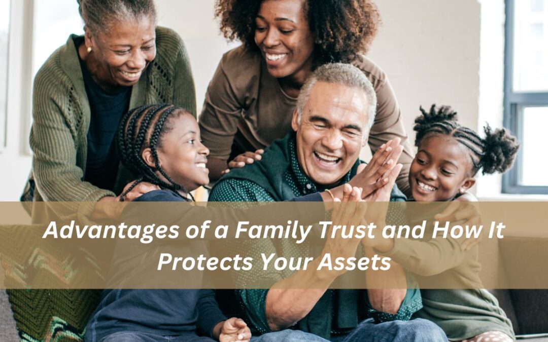 Happy multigenerational family sitting on a couch, smiling and laughing together